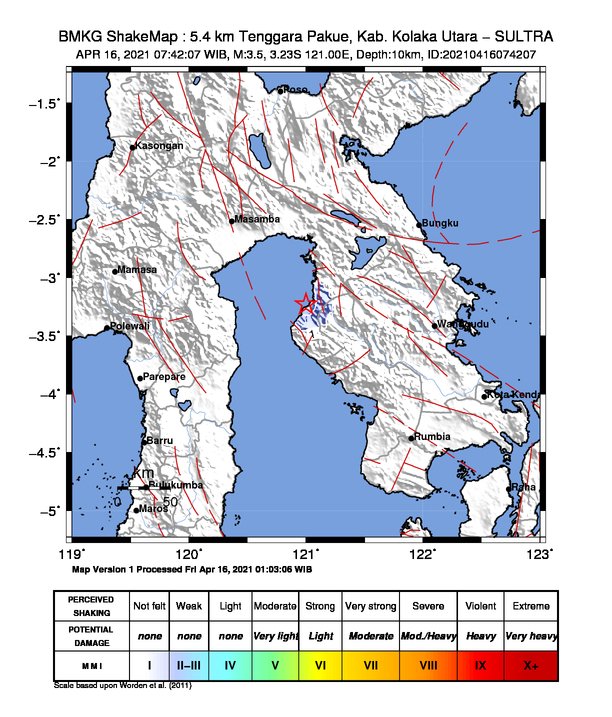Titik gempa yang mengguncang Kolaka Utara (Kolut).