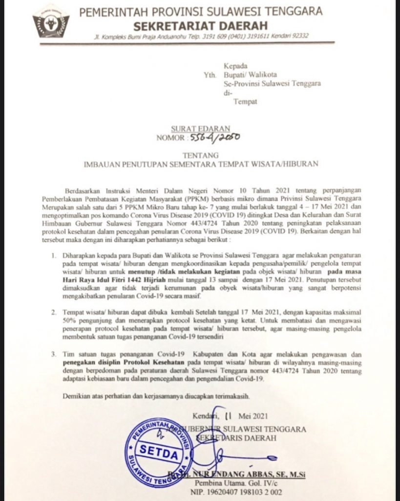 Surat Edaran Gubernur Sultra. 