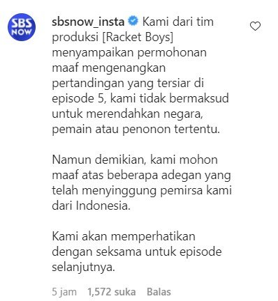 Tangkapan layar permintaan maaf SBS.