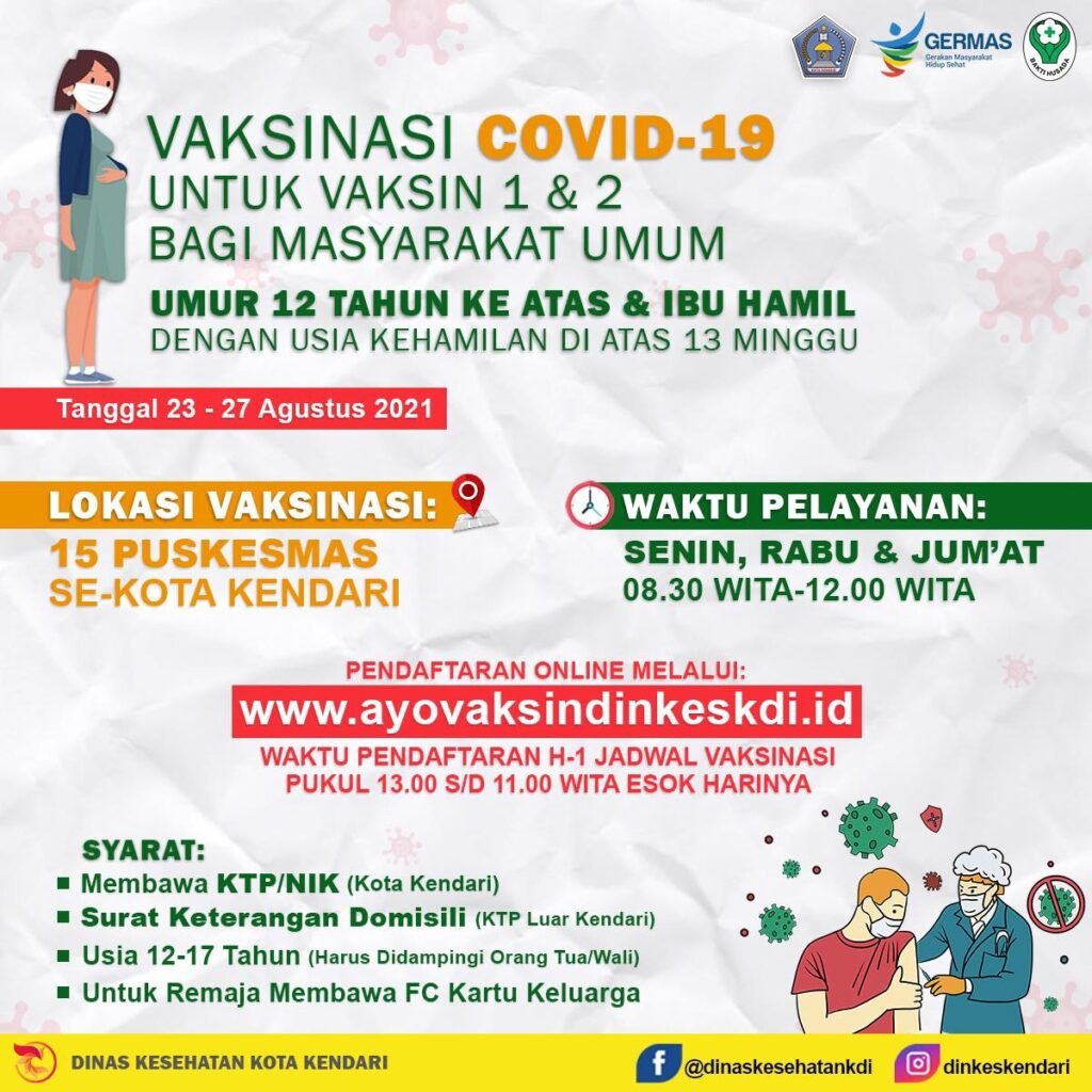 Pamflet vaksinasi usia remaja dan ibu hamil oleh Dinkes Kendari.