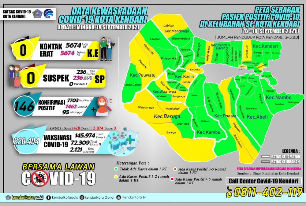 Peta sebaran pasien Covid-19 di Kota Kendari.