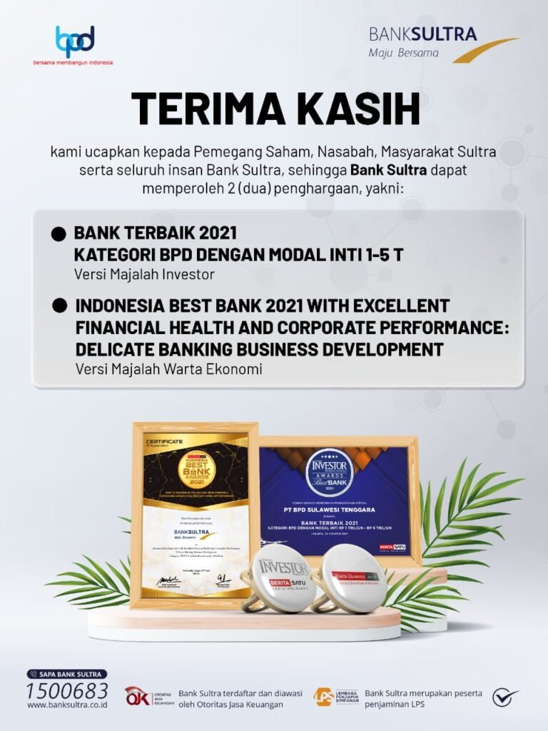 Poster 2 penghargaan yang diraih oleh Bank Sulawesi Tenggara (Sultra). 