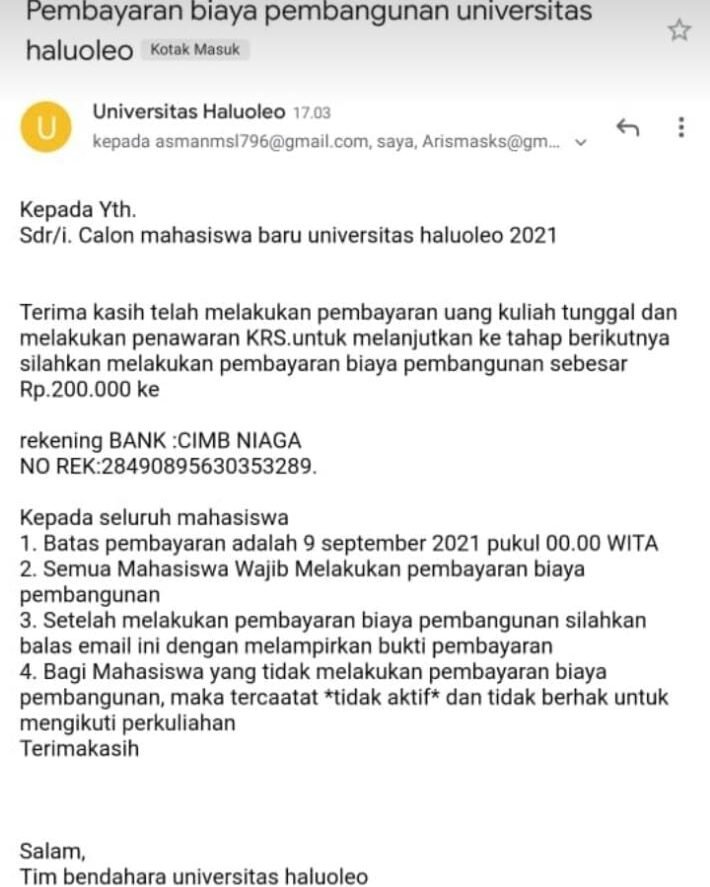 Informasi hoaks terkait tagihan biaya pembangunan di Kampus UHO.