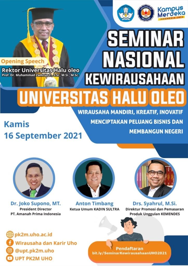 Pamflet Seminar Nasional Kewirausahaan UPT PK2M UHO.