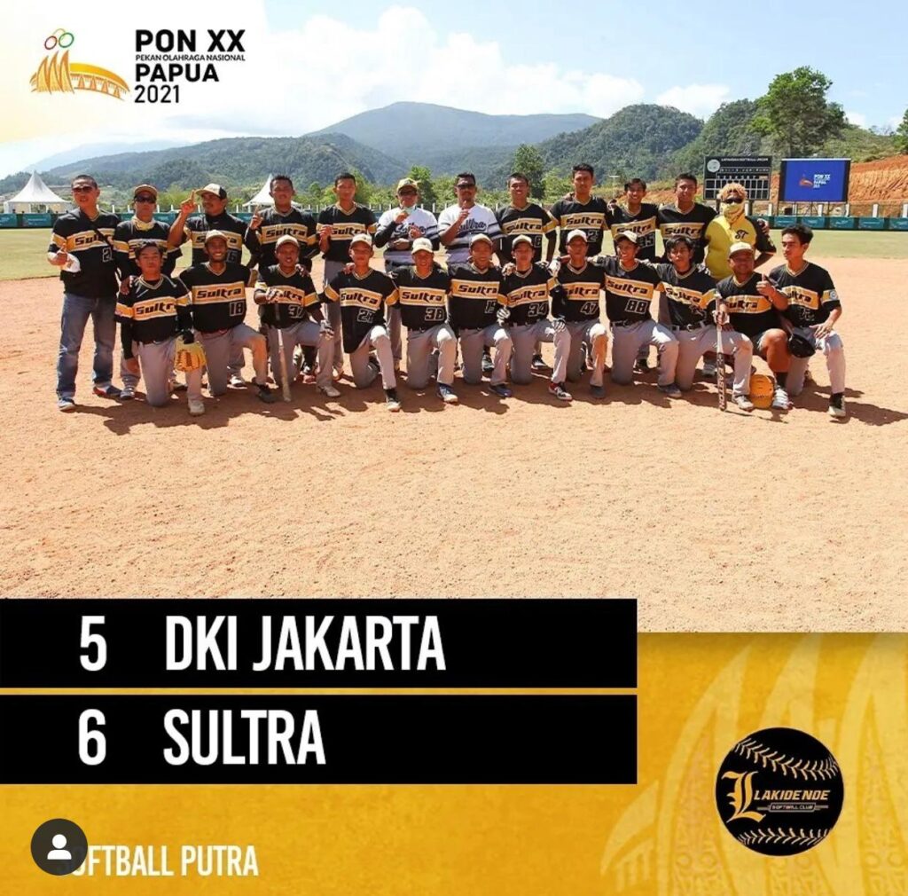Skor akhir Softball Putra Sultra saat menghadapi DKI Jakarta. Foto: PON.