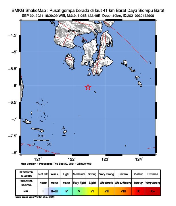 Titik gempa yang mengguncang Buton Selatan (Busel).