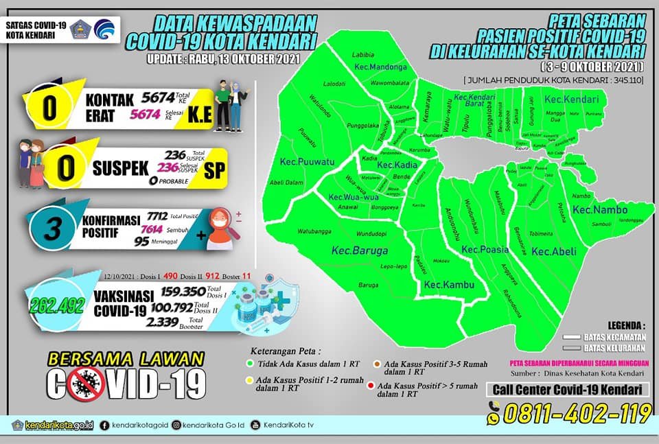 Peta sebaran pasien positif Covid-19 di Kota Kendari.