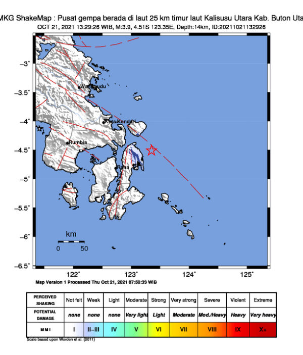 Titik gempa yang mengguncang Buton Utara.