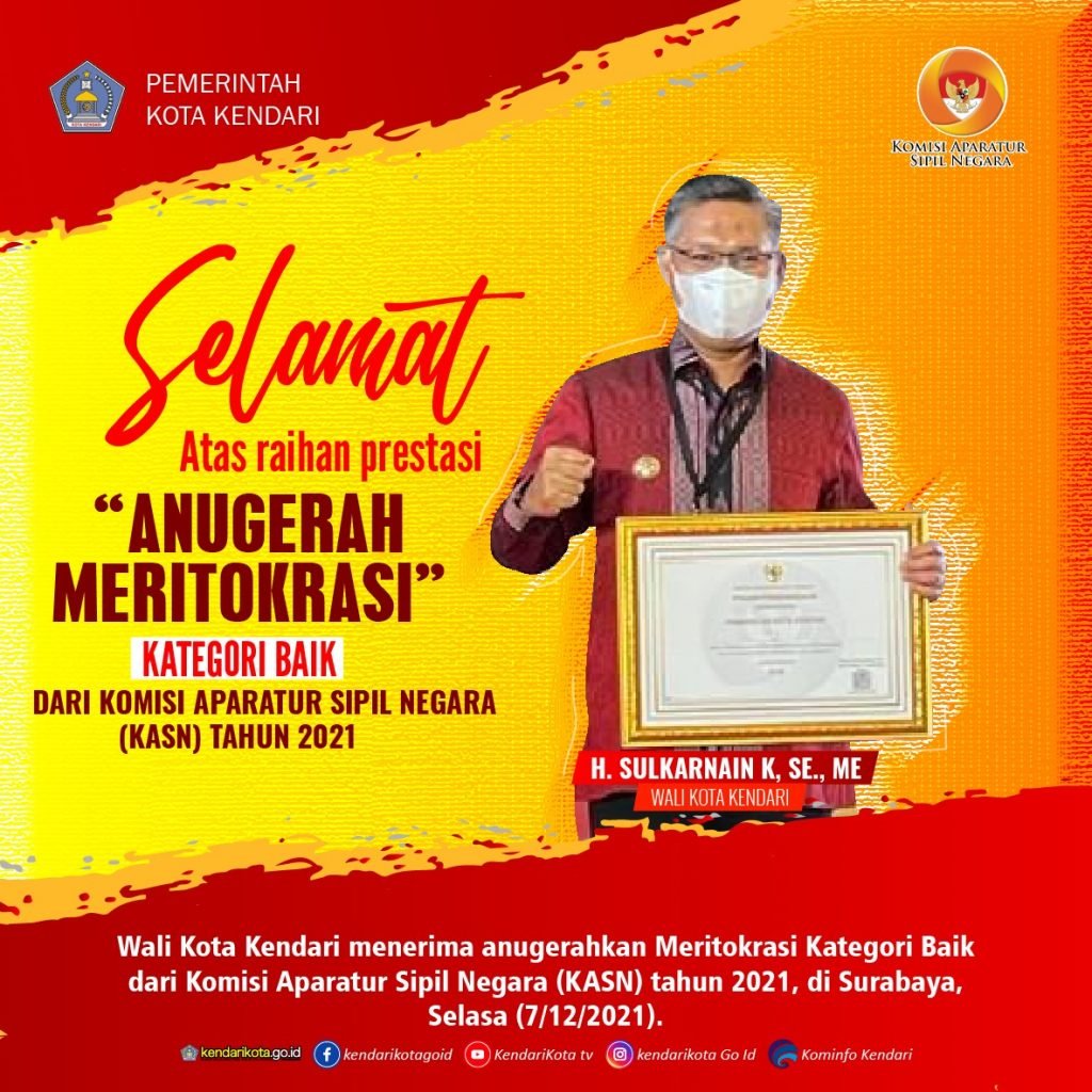 Sistem Merit Baik, Pemkot Kendari Diberi Anugerah Meritokrasi 2021 oleh KASN