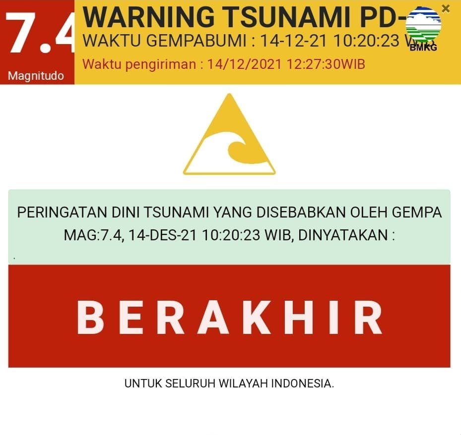 2 Jam Kenaikan Air Laut Tak Besar, Peringatan Dini Tsunami Berakhir 2 Jam Kenaikan Air Laut Tak Besar, Peringatan Dini Tsunami Berakhir