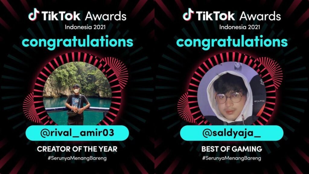 Saldy dan Rival Amir berhasil meraih penghargaan TikTok Awards 2021.