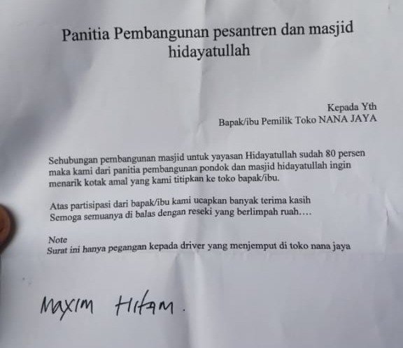 Surat tugas yang dibawa oleh pelaku.