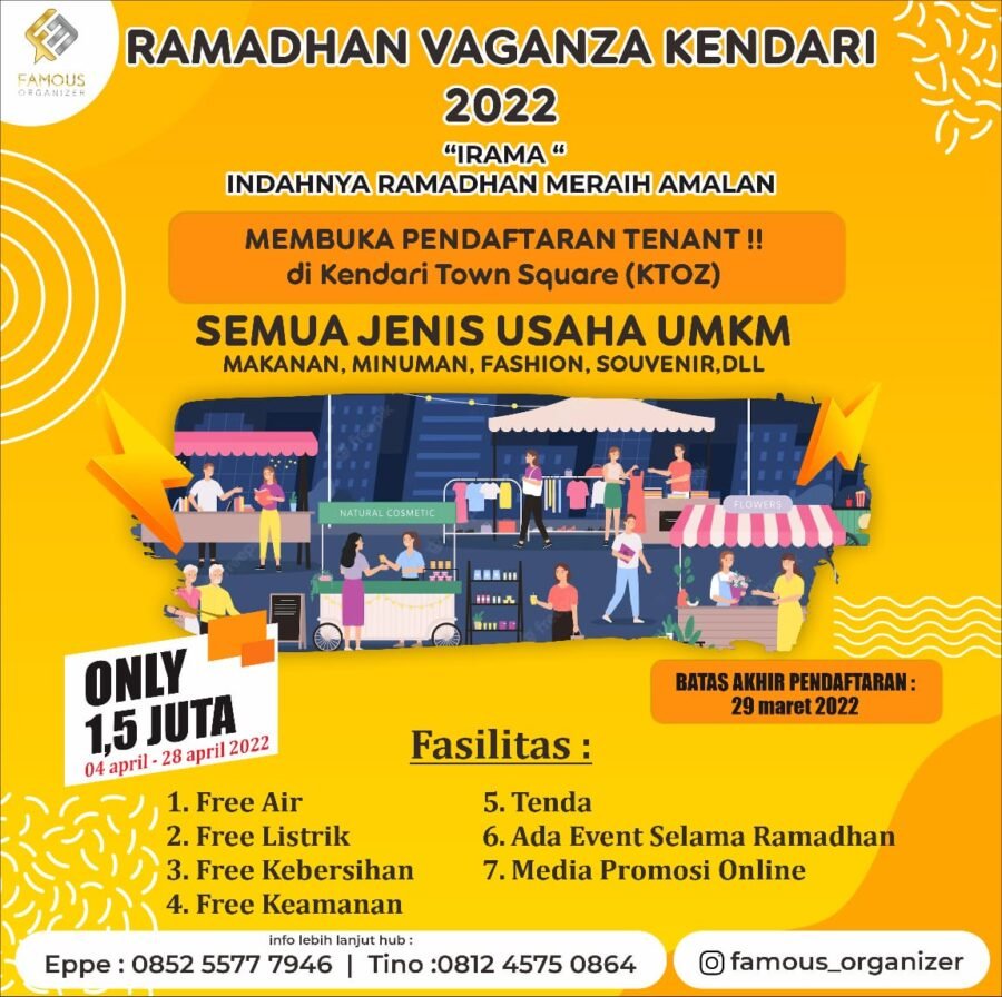 Ramadhan Vaganza Kendari 2022, Famous Organizer Hadirkan Tenant Bagi UMKM Ramadhan Vaganza Kendari 2022, Famous Organizer Hadirkan Tenant Bagi UMKM