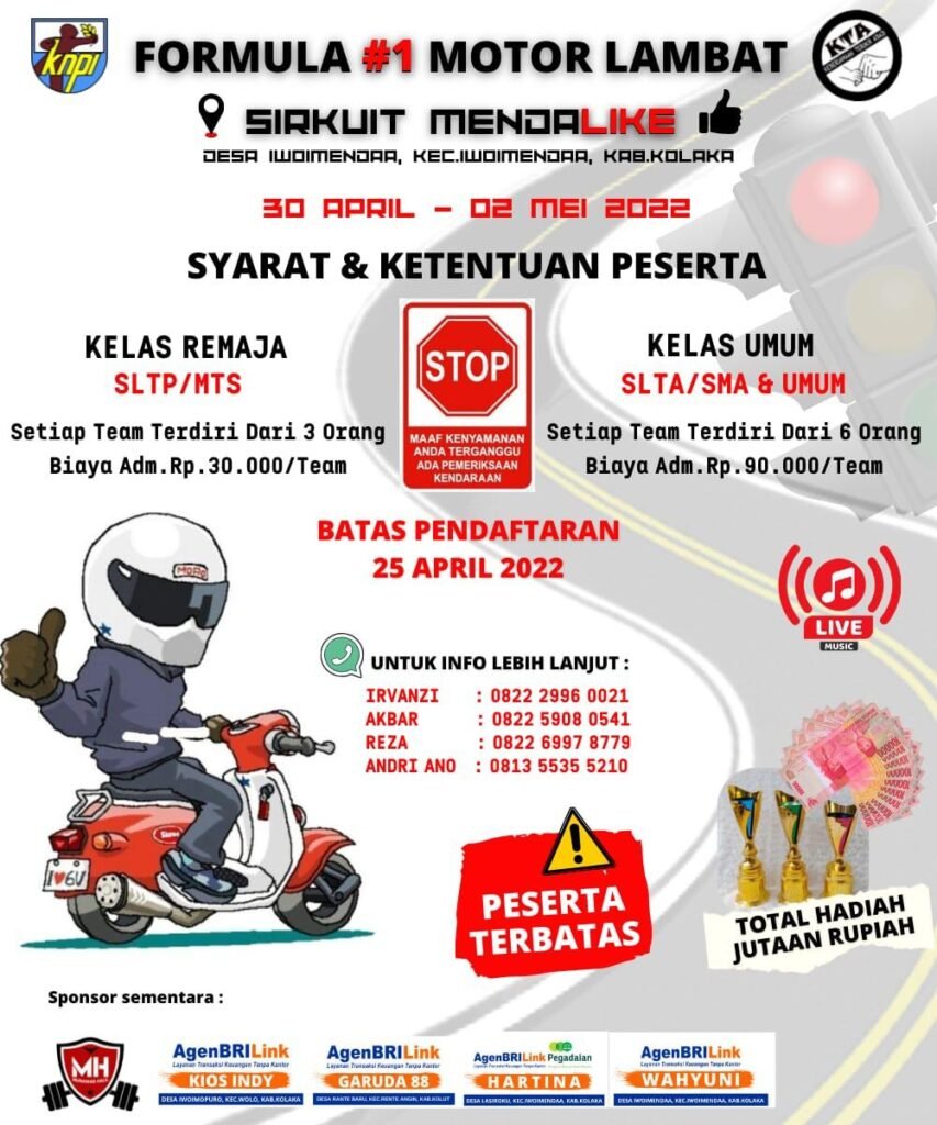 Pamflet turnamen Formula #1 Motor Lambat.