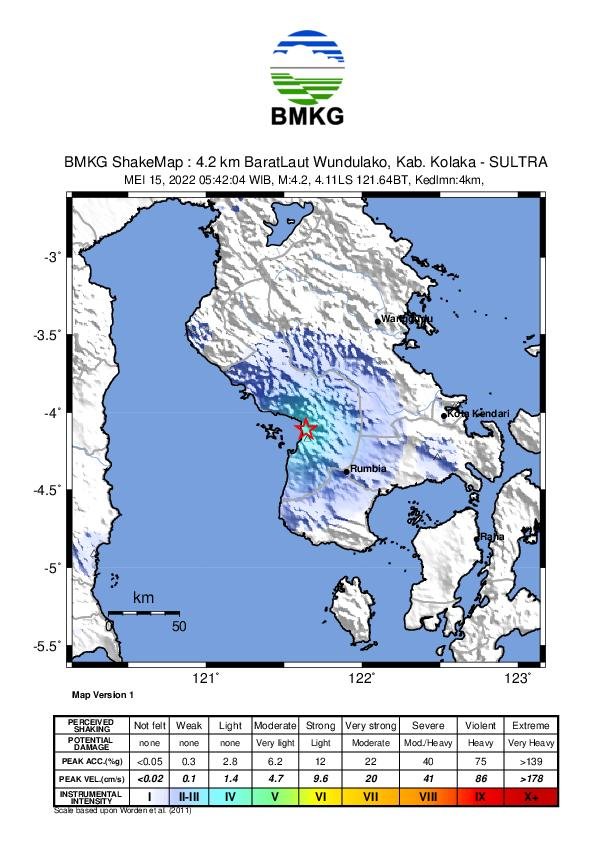 Titik gempa bumi pertama yang mengguncang Kabupaten Kolaka.