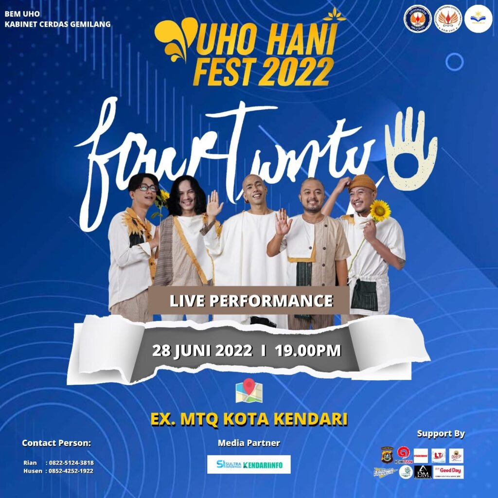 Pamflet UHO HANI FEST 2022 yang akan dimeriahkan oleh grup band Fourtwnty.
