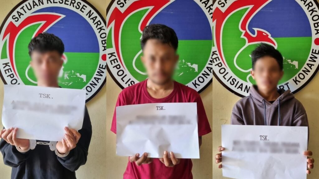 Ketiga pelaku pengedar narkotika jenis sabu-sabu di Kabupaten Konawe.