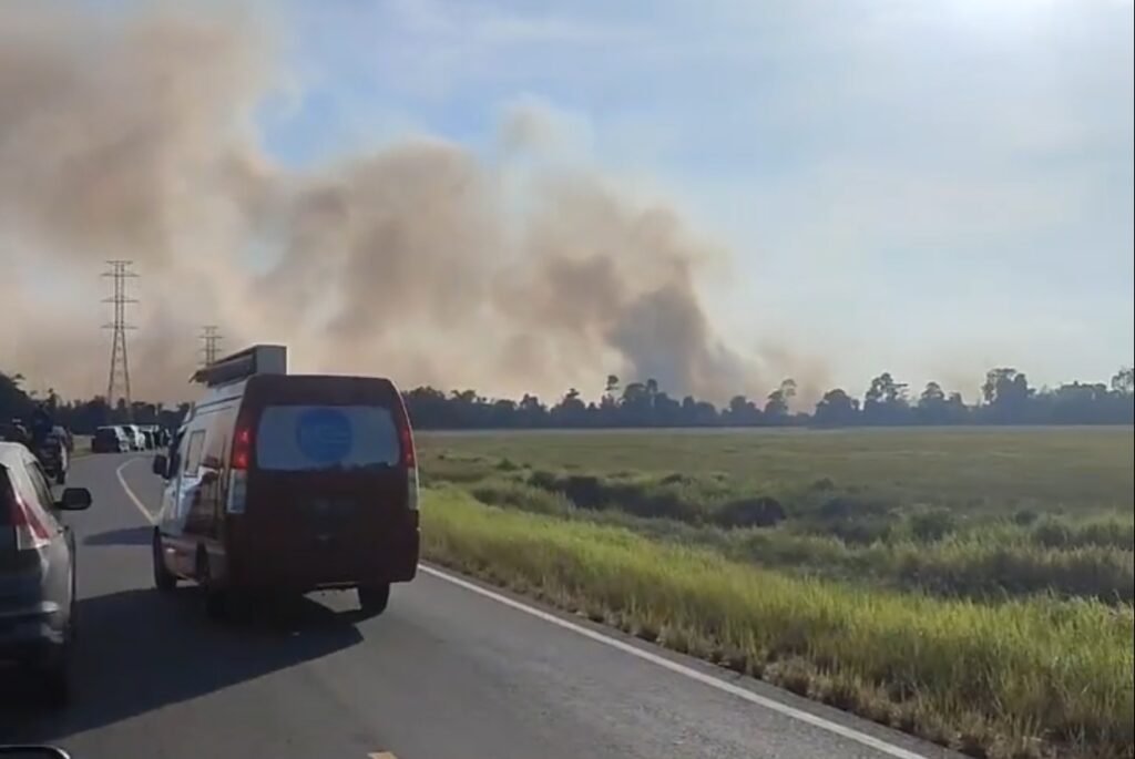 Suasana Taman Nasional Rawa Aopa Watumohai atau PPA Bombana terbakar.