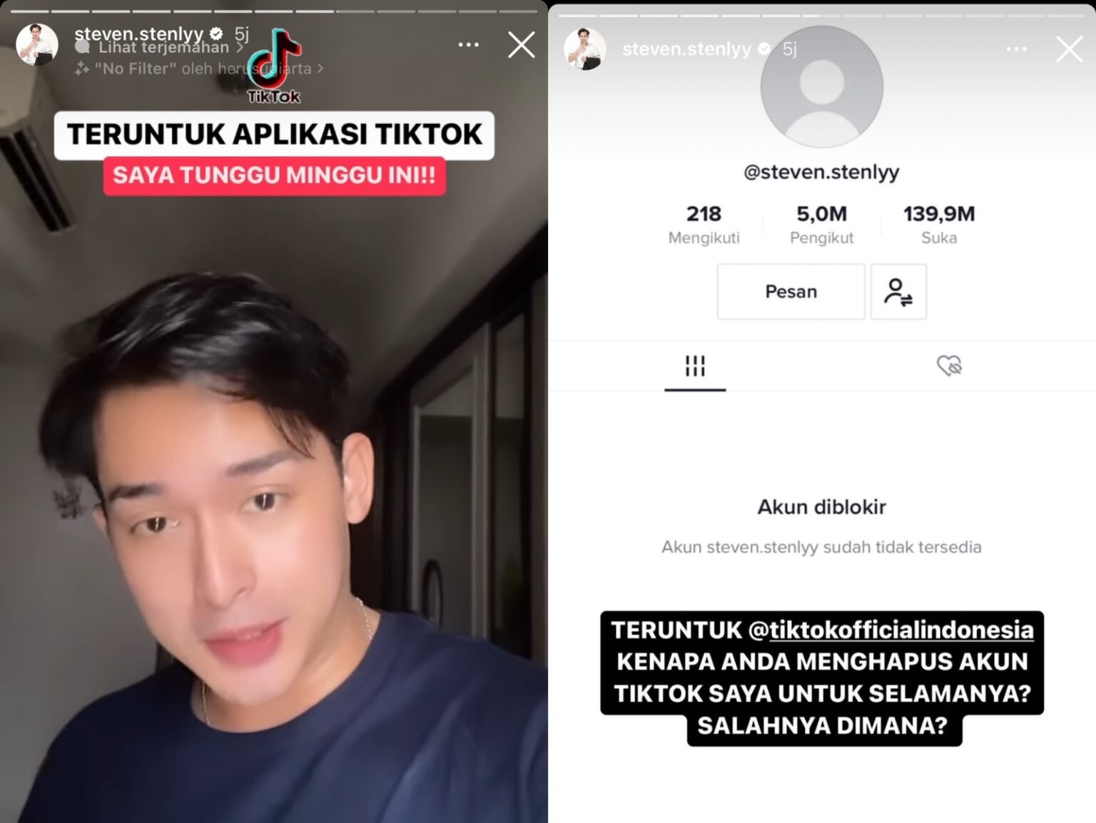 Akun Steven Stenly Dengan 5 Juta Pengikut Diblokir Tiktok 1562