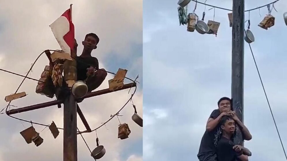 Panitia Gantung Potongan Kardus Bekas saat Panjat Pinang di Puuwatu Kendari, Ternyata Berhadiah Menarik Panitia Gantung Potongan Kardus Bekas saat Panjat Pinang di Puuwatu Kendari, Ternyata Berhadiah Menarik