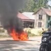 Sepeda Motor Terbakar Hebat di Jalan Poros Kendari – Moramo Konsel Usai Alami Kecelakaan