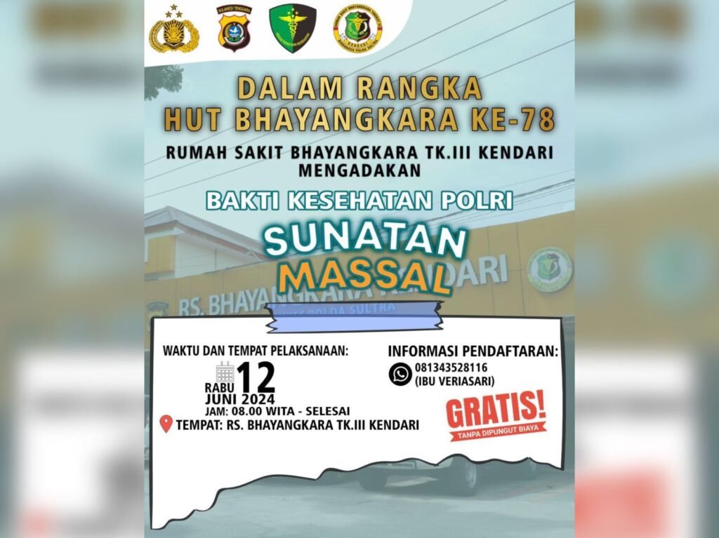 Flayer bakti kesehatan Polri di Rumkit Bhayangkara Kendari.