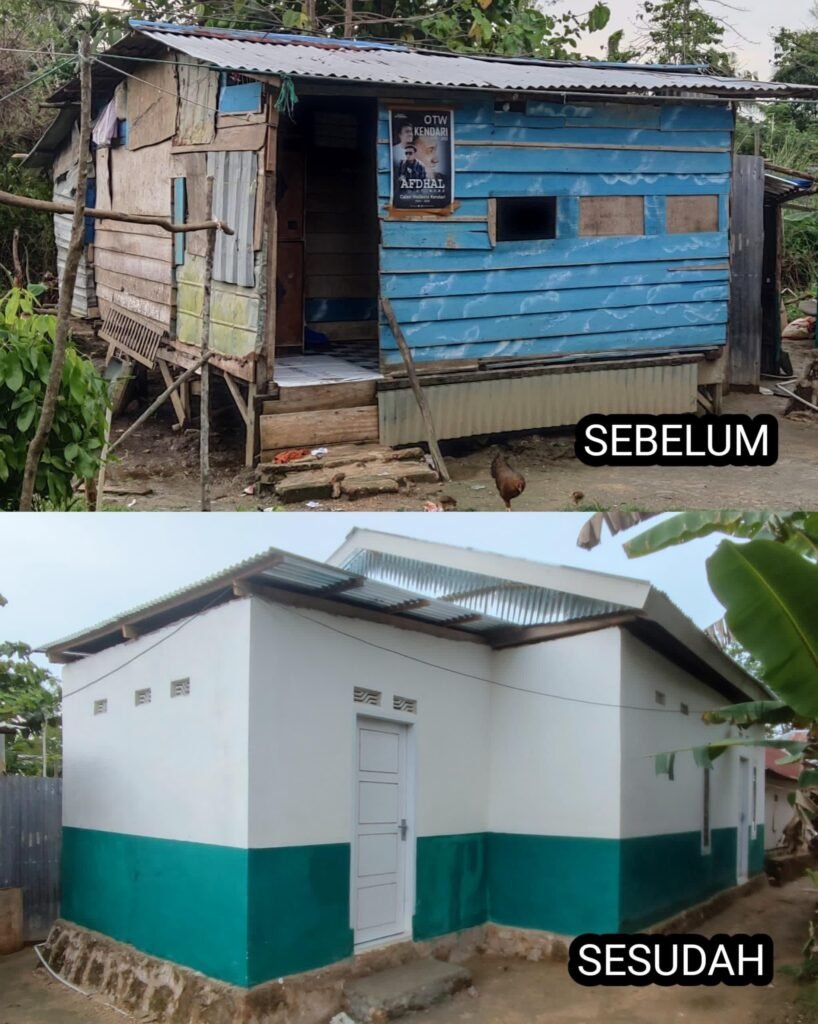 Penampakan rumah Ibu Ruth Kelurahan Anggalomelai, Kecamatan Abeli, Kota Kendari, Sulawesi Tenggara (Sultra), sebelum dan sesudah direnovasi.