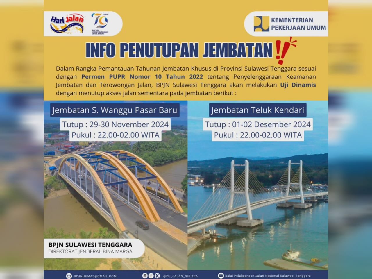 2 Jembatan di Kendari akan Tutup Sementara untuk Uji Dinamis 2 Jembatan di Kendari akan Tutup Sementara untuk Uji Dinamis