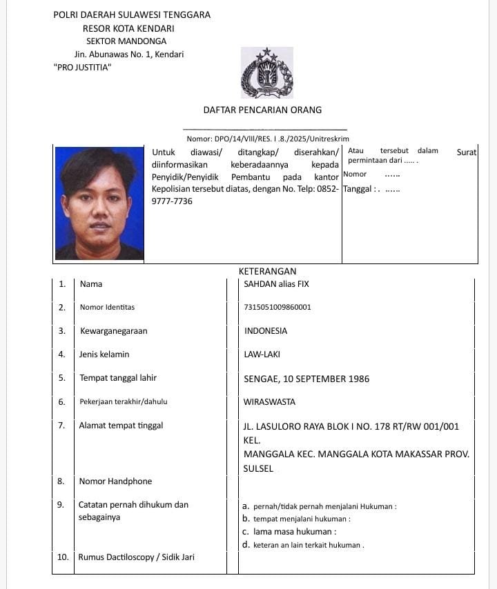 Polsek Mandonga Tetapkan Pria Makassar sebagai DPO, Diduga Terlibat Jaringan Narkoba Internasional Polsek Mandonga Tetapkan Pria Makassar sebagai DPO, Diduga Terlibat Jaringan Narkoba Internasional