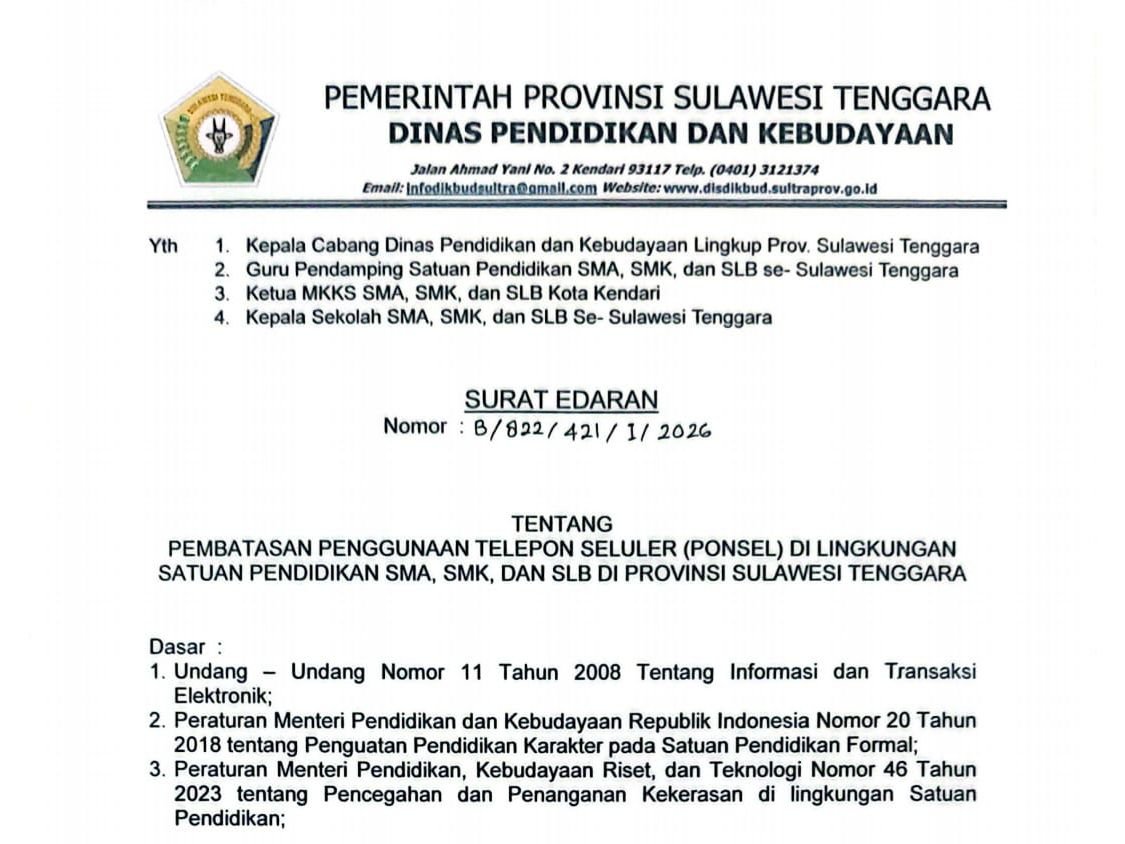 Dikbud Sultra Batasi Penggunaan Ponsel bagi Siswa SMA di Sekolah Dikbud Sultra Batasi Penggunaan Ponsel bagi Siswa SMA di Sekolah