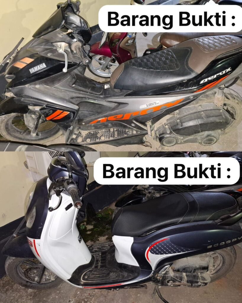 Sejumlah barang bukti hasil curanmor yang disita polisi di Kendari.