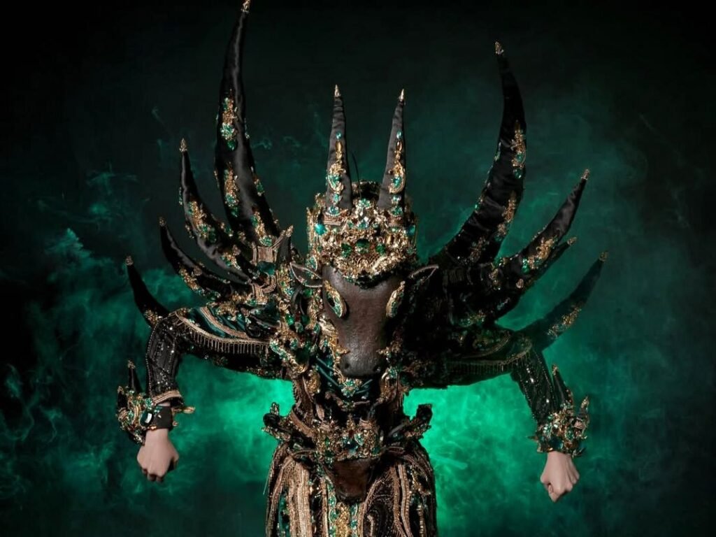 Kostum bertajuk "Anoa: Guardian of The Sacred Land" yang dikenakan Asri Savira Ria di Ballroom Kuningan City, Jakarta.