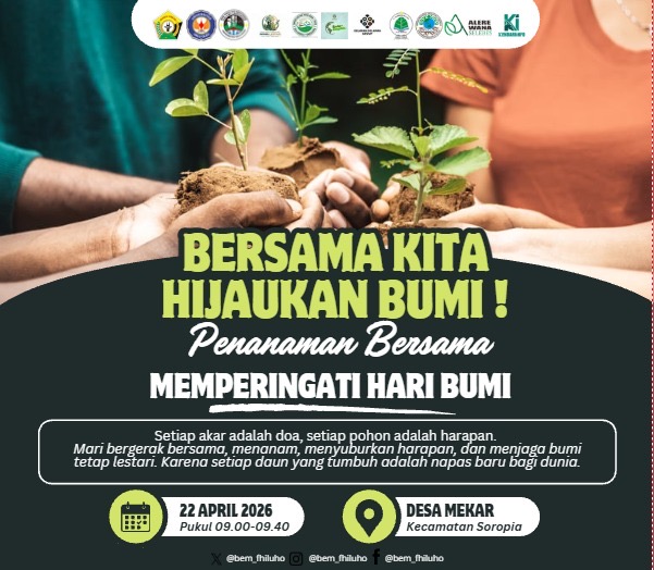Pamflet penanaman pohon mahasiswa Fakultas Kehutanan dan Ilmu Lingkungan (Fhil) Universitas Halu Oleo (UHO) Kendari di kawasan Taman Hutan Raya (Tahura) Nipanipa, Desa Mekar, Kecamatan Soropia, Kabupaten Konawe, Sulawesi Tenggara (Sultra).