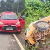 Hilux Masuk Parit Usai Terlibat Kecelakaan dengan Calya di Konut