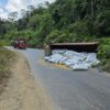 As Patah di Tanjakan Akibatkan Truk Bermuatan Gabah Terbalik di Konsel, Sempat Macet