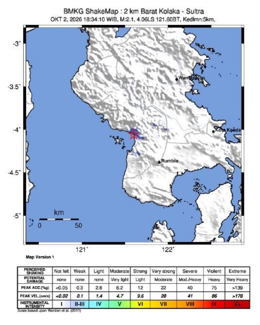 Gempa Magnitudo 2,1 Terjadi di Daratan Kolaka, Kedalaman 5 Kilometer Gempa Magnitudo 2,1 Terjadi di Daratan Kolaka, Kedalaman 5 Kilometer