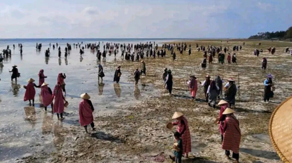 Atraksi hekente (mencari atau menombak ikan di perairan dangkal atau saat air laut surut) yang digelar di kawasan Maritim Center, Kecamatan Wangiwangi, Kabupaten Wakatobi yang merupakan rangakaian kegiatan Wakatobi WAVE 2026.
